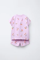 PRINTED RIBBED T-SHIRT AND BERMUDA SET