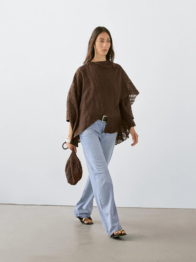 Check linen blend cape