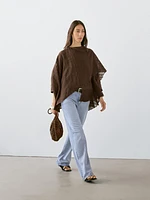 Check linen blend cape