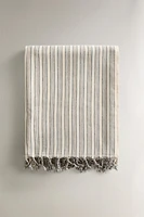 STRIPED COTTON BEACH TOWEL WITH FRINGING