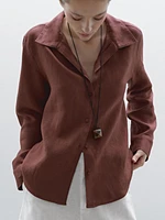 100% linen open collar shirt