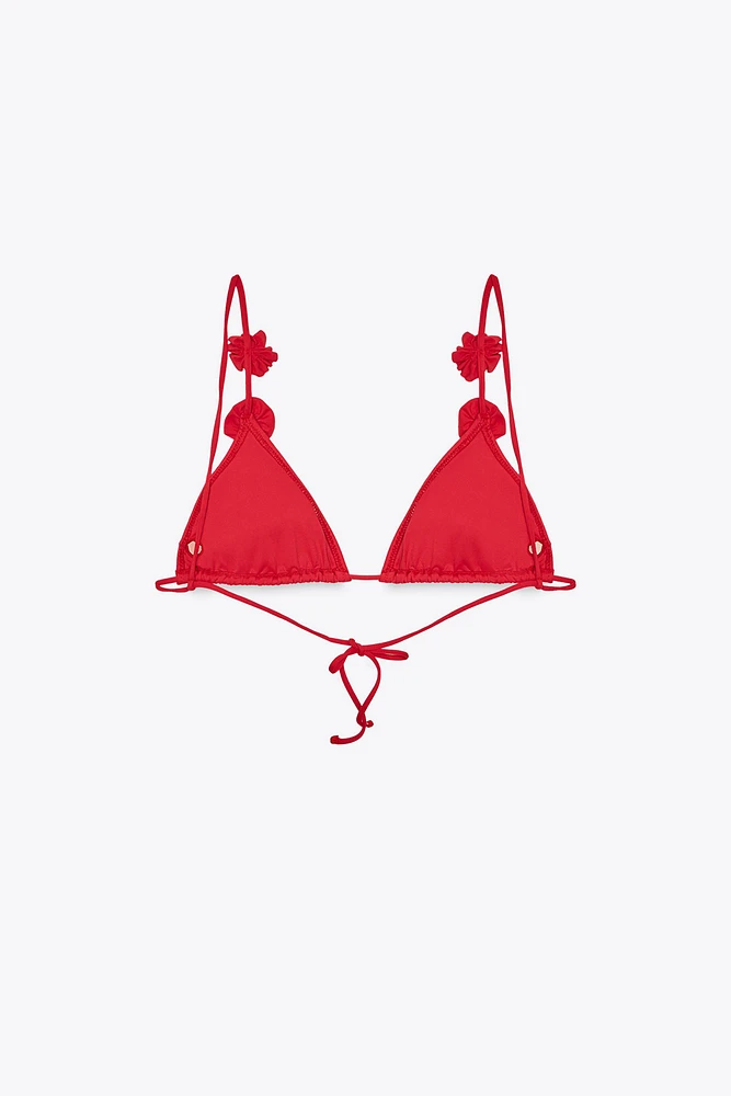 TEXTURED FLOWER TRIANGLE BIKINI TOP