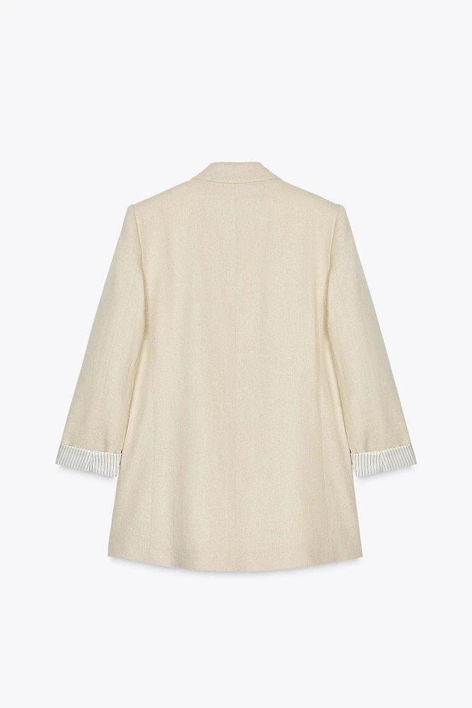 LINEN BLAZER WITH PRINTED CUFFS