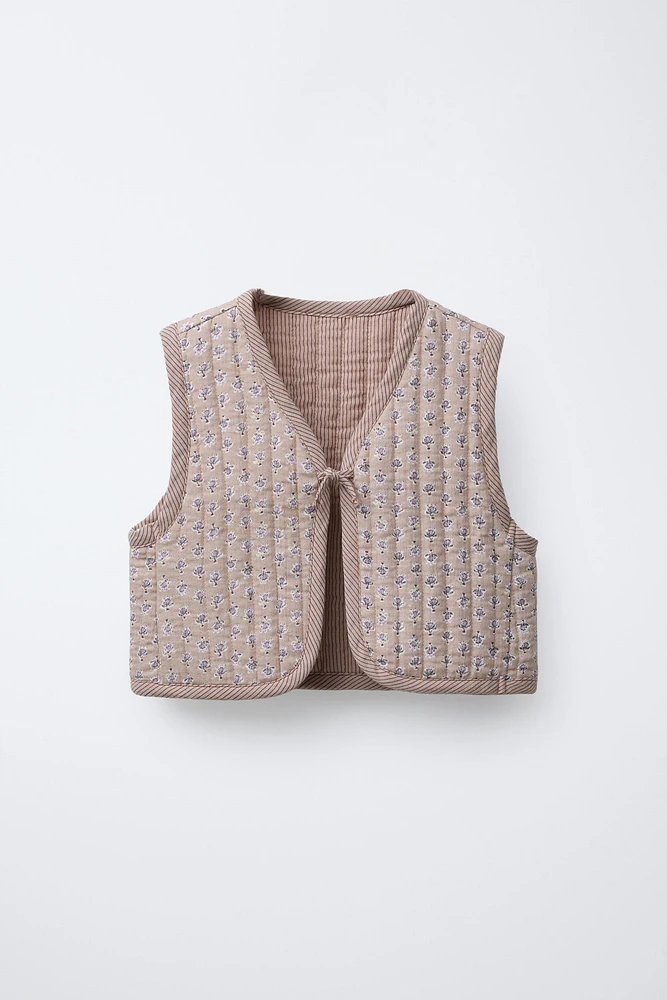 FLORAL PRINT QUILTED VEST