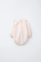 FLORAL PRINT DOTTED MESH BODYSUIT