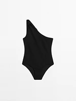 Textured swimsuit with asymmetric neckline