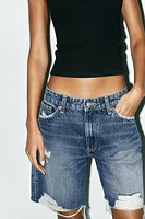 MID-RISE RIPPED TRF DENIM SHORTS