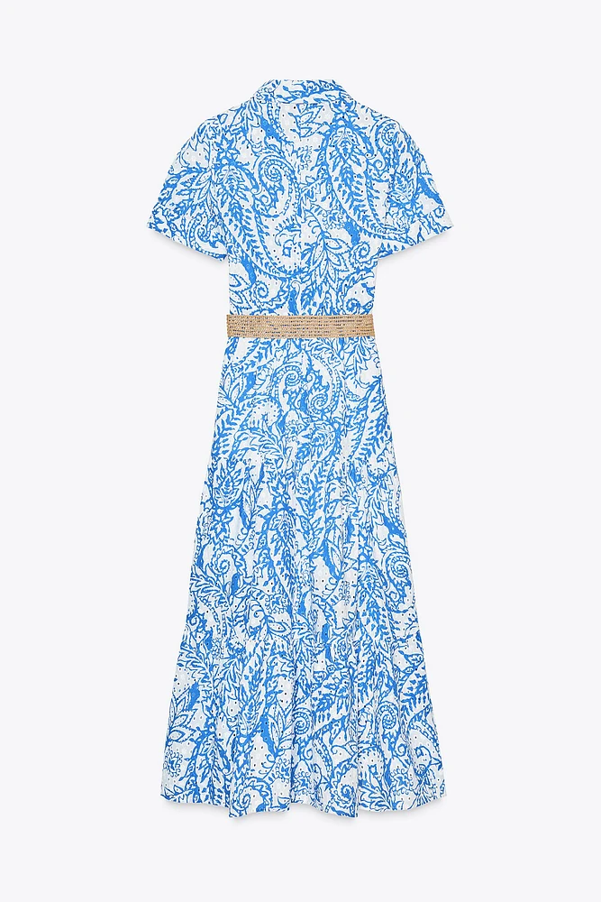 BELTED PRINTED SHIRT DRESS