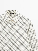 Cotton blend bias-cut check shirt