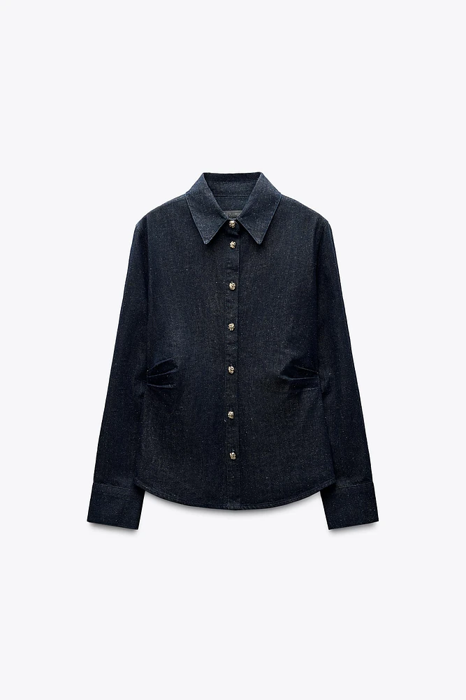 ZW COLLECTION PLEATED DENIM SHIRT