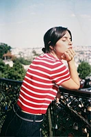 STRIPED KNIT SHORT SLEEVE TOP