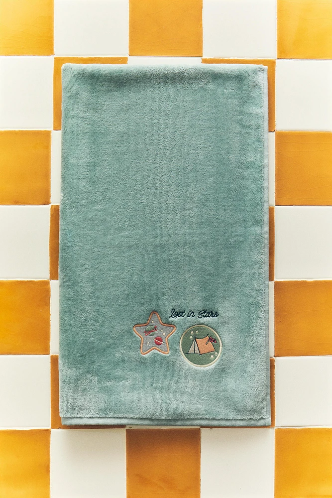 SERVIETTE DE BAIN ENFANT VELOURS PATCHWORK ESPACE