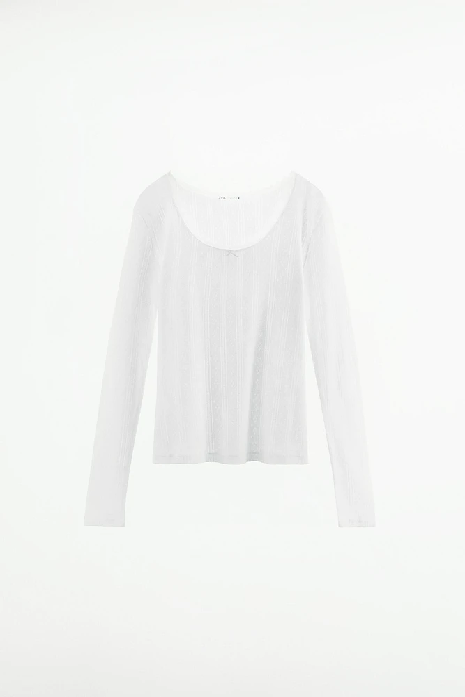 LACE TRIM POINTELLE T-SHIRT
