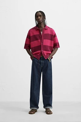 CHEMISE EN MAILLE AJOURÉE À RAYURES