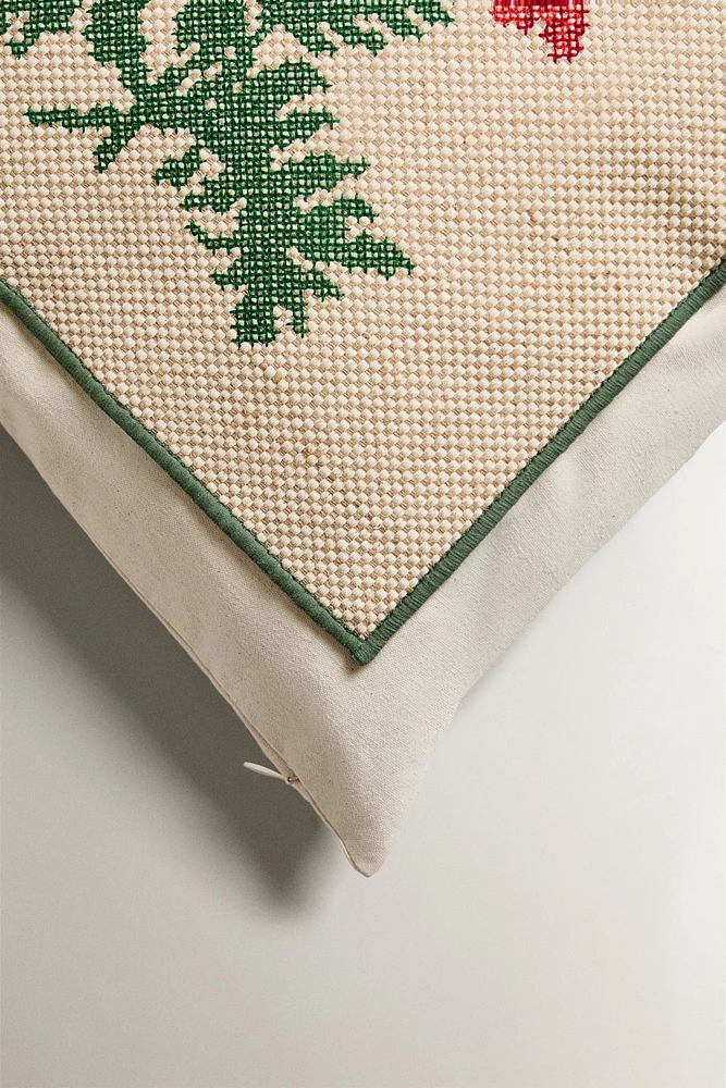 THROW PILLOW COVER WITH FLORAL EMBROIDERY