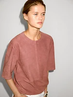 Top en cuir finition daim avec liens