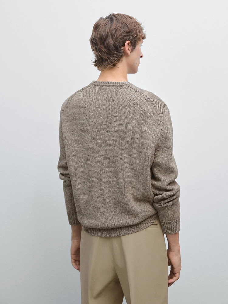 Pull en maille à col V chiné
