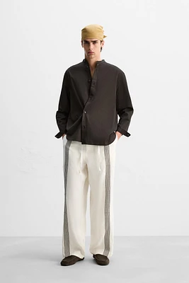 PANTALON 100 % LIN AVEC BANDES