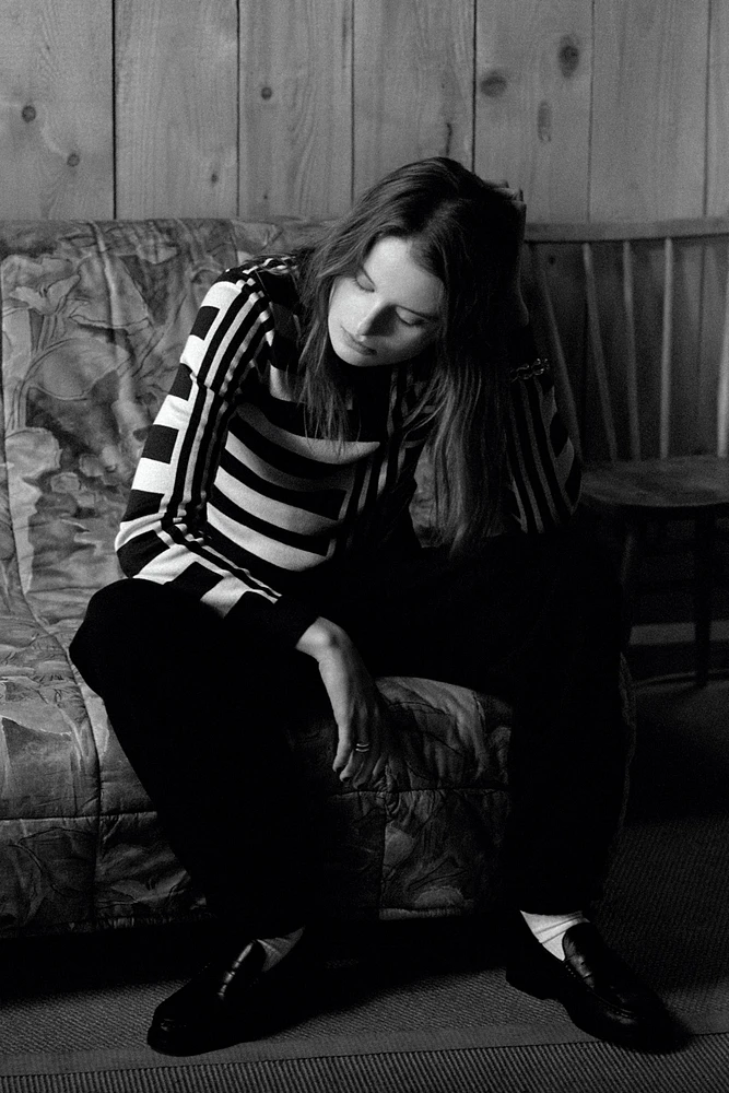 STRIPED KNIT POLO SWEATER