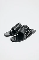 STUDDED FLAT LEATHER SANDALS