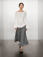 Linen blend midi skirt with flounce