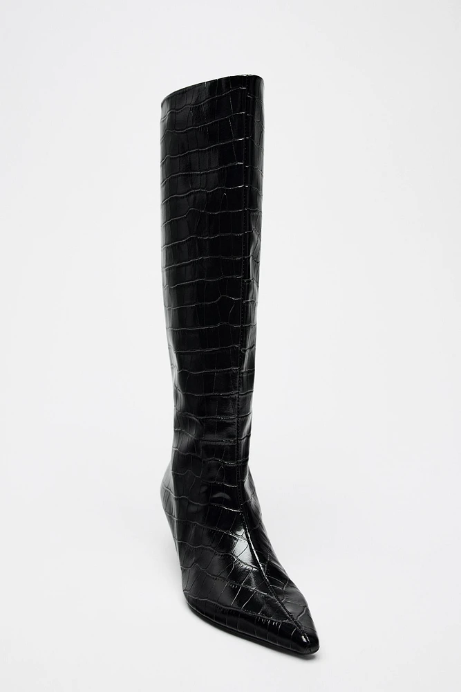 BOTTES À TALONS KITTEN ET EFFET CROCO