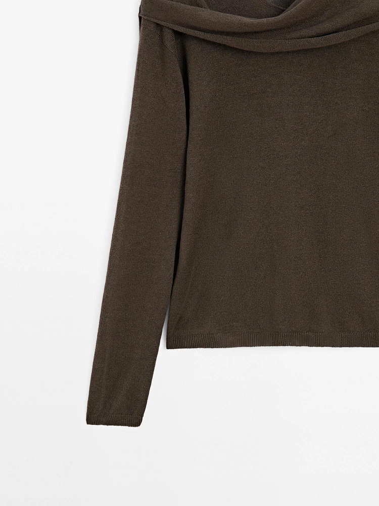 Linen blend sweater with scarf detail