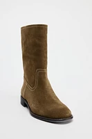 SPLIT LEATHER FLAT ANKLE BOOTS