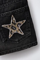 ANIMAL PRINT STAR PATCH DENIM SHORTS