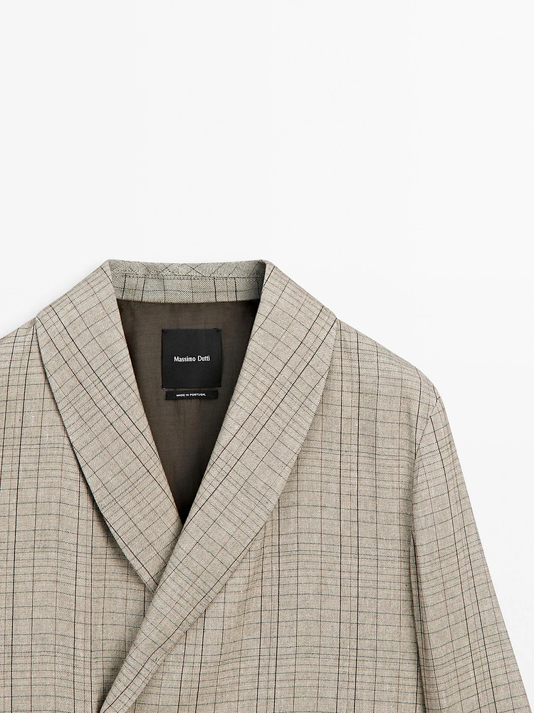 Blazer col smoking imprimé à carreaux