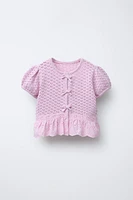 GILET EN MAILLE LACETS DENTELLE
