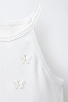 BUTTERFLY AND FLOWER RIBBED TOP