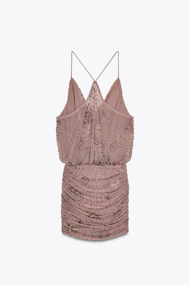 BEADED AND SEQUINED MINI DRESS