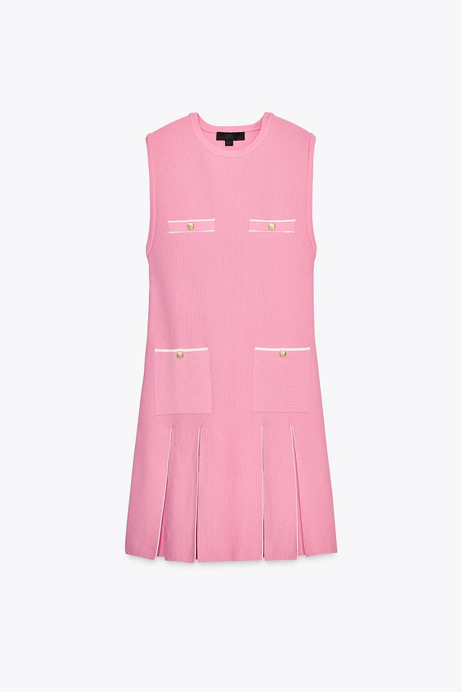 PLEATED KNIT DRESS