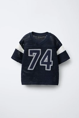EMBROIDERED NUMBER KNIT T-SHIRT