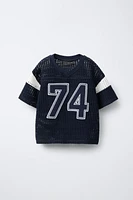 EMBROIDERED NUMBER KNIT T-SHIRT