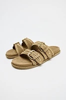 EMBROIDERED SUEDE SLIDE SANDALS