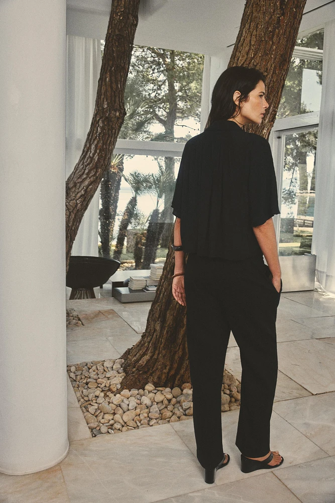 LINEN BLEND STRAIGHT PANTS