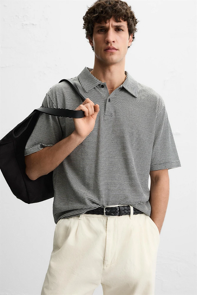 LINEN-COTTON STRIPED POLO SHIRT