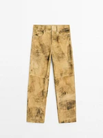 Worn effect suede leather trousers