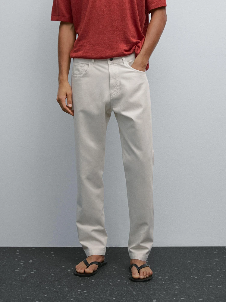 Lightweight relaxed fit denim-effect trousers