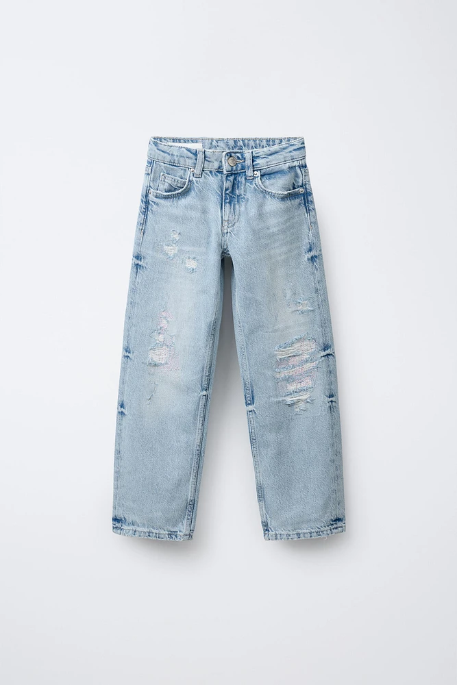 RIPPED STRAIGHT JEANS