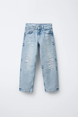 RIPPED STRAIGHT JEANS