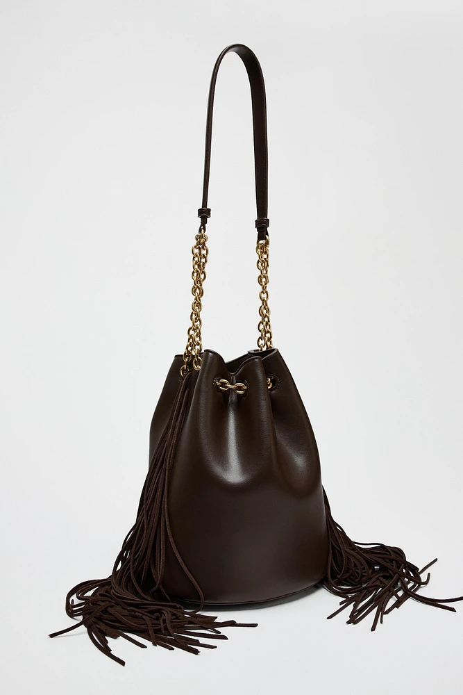 SAC SEAU CYLINDRIQUE À FRANGES