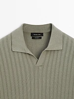 Ribbed knit polo collar sweater