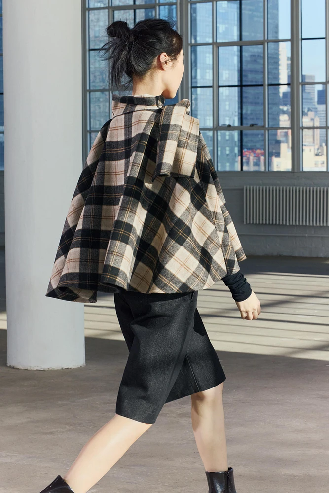 WOOL BLEND PLAID CAPE ZW COLLECTION