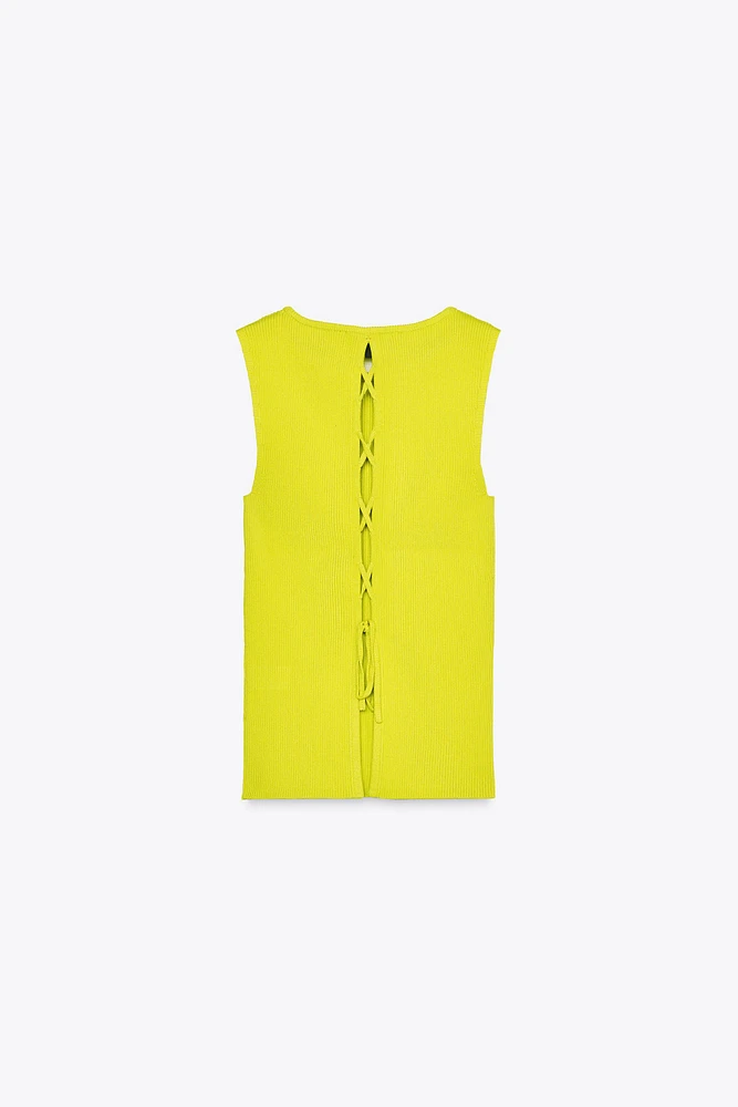 RIBBED KNIT TOP WITH LACED-UP BACK