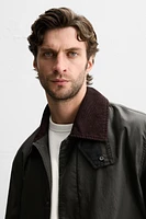 WAXED TRENCH COAT WITH CONTRAST COLLAR