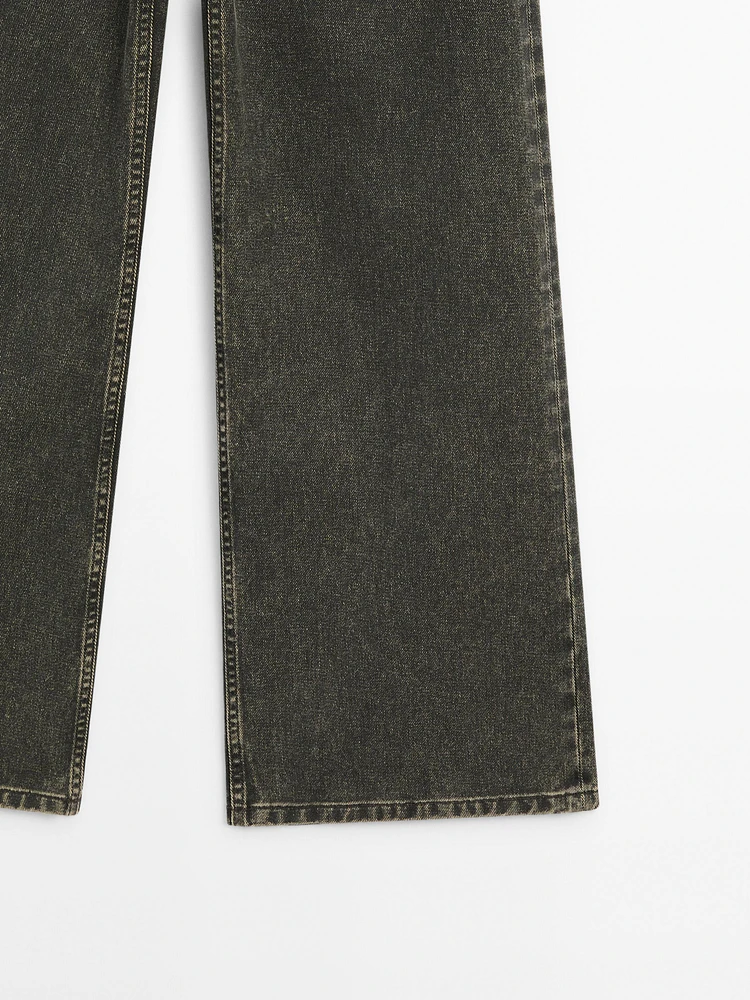Pantalon wide coated denim look en coton