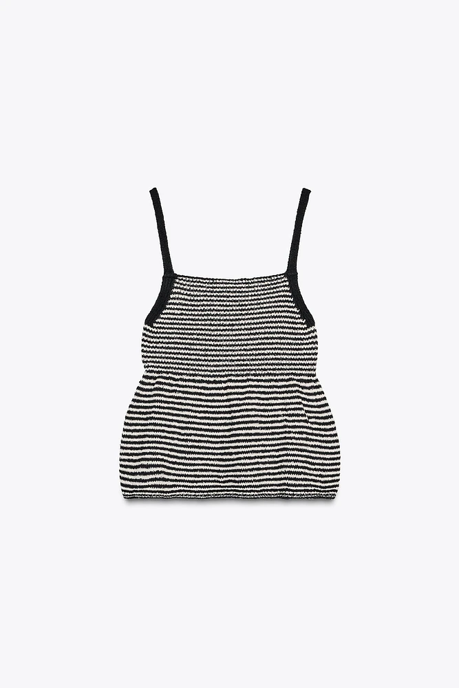 STRIPED KNIT PEPLUM TOP